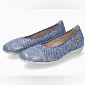Mephisto Erika Perforated Ballet Flat Leather Denim Blue Metallic size 8.5